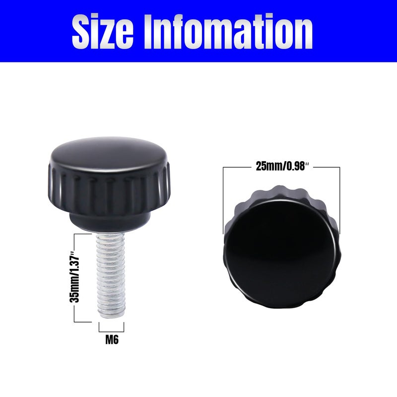 QIMAOO 8pcs Metric Male Thread Knurled, M6 x 35mm Black Thumb Screw Clamping Knobs Plastic Grip Threaded Knurled - Image 2